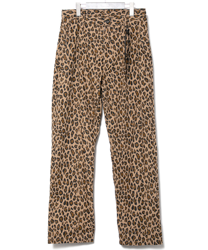 コットン ナイロン豹柄プリント テーパード ワイドパンツ - BROWN