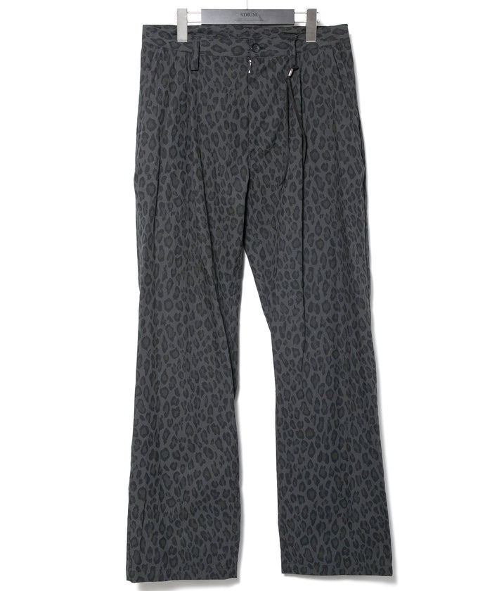 コットン ナイロン豹柄プリント テーパード ワイドパンツ - GRAY