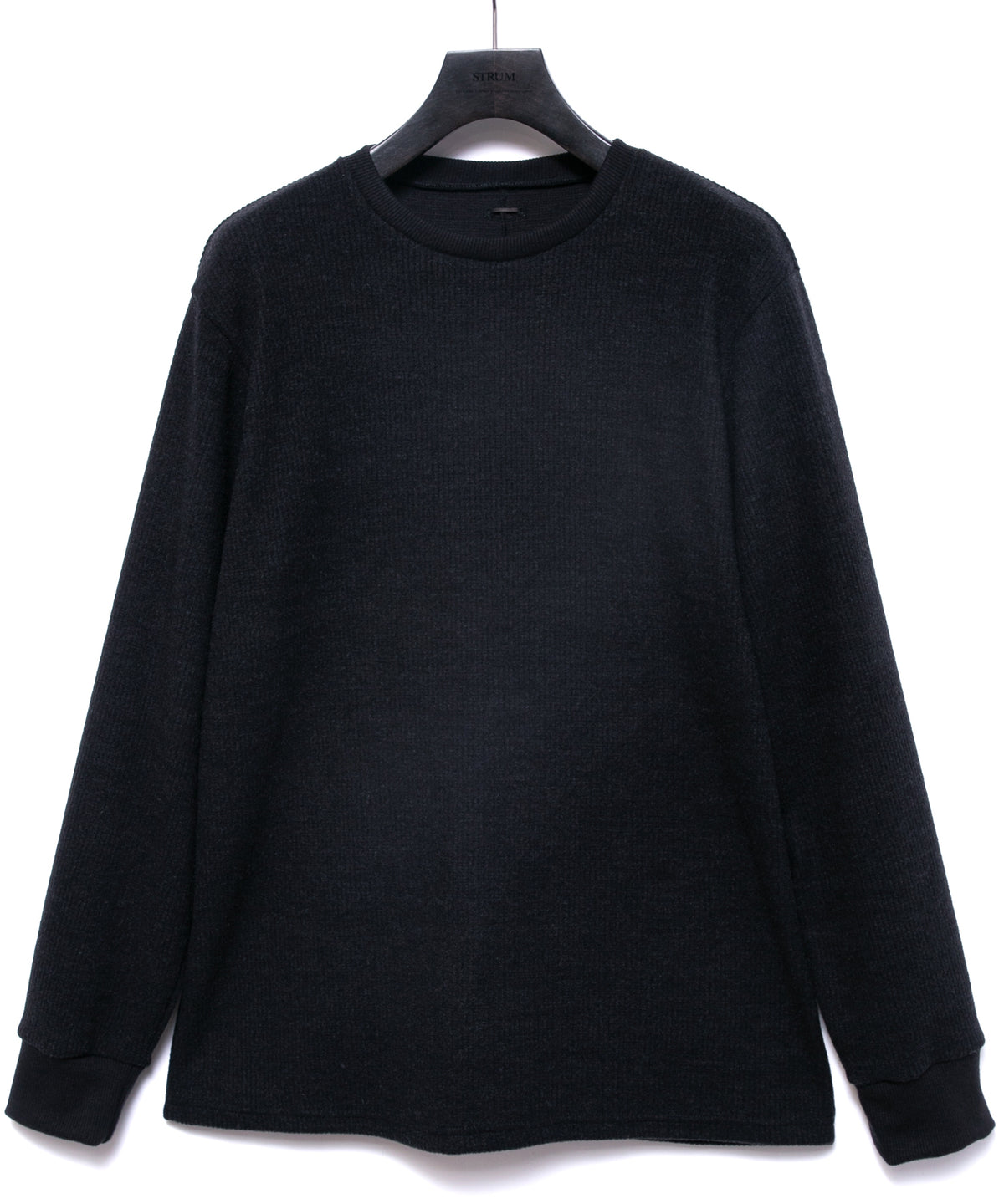 Acrylic Wool Knit Crew Neck Cut&Sew - BLACK