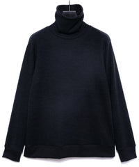 Acrylic Wool Knit Turtleneck Cut&Sew - BLACK