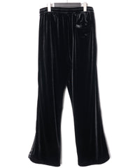 ストレッチ トリコット ベロア ワイド トラックパンツ - BLACK