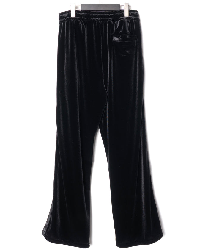 ストレッチ トリコット ベロア ワイド トラックパンツ - BLACK
