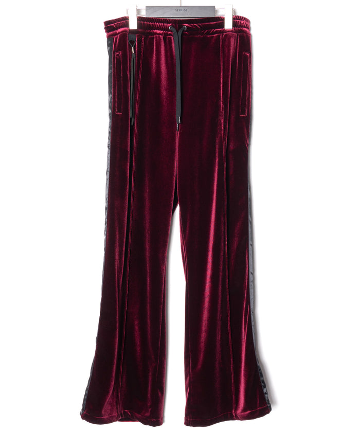 ストレッチ トリコット ベロア ワイド トラックパンツ - WINE