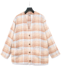 アルパカ混ウール シャギー チェック ミドル カーディガン - BEIGE