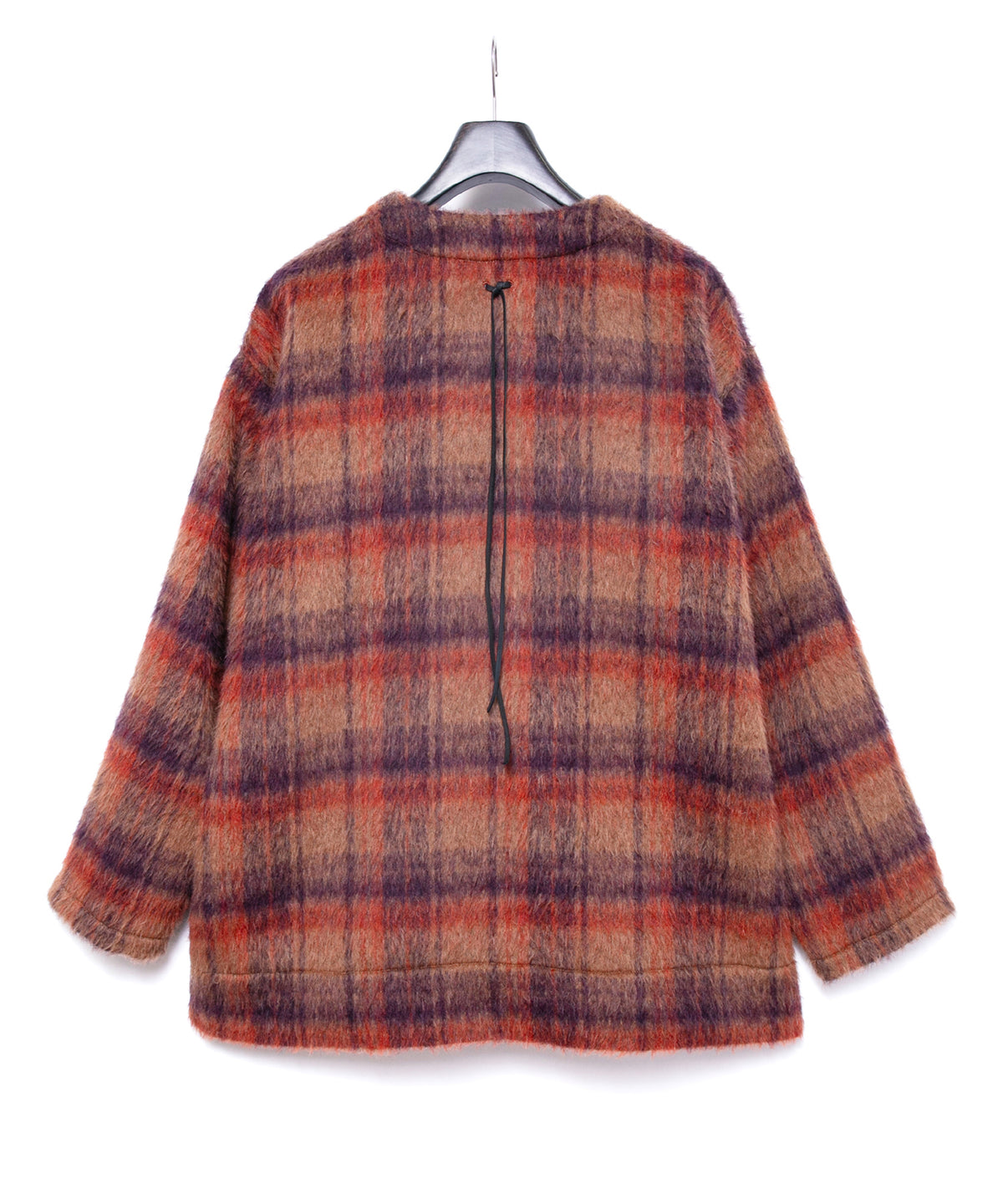 アルパカ混ウール シャギー チェック ミドル カーディガン - BROWN