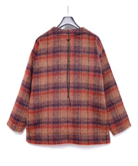 アルパカ混ウール シャギー チェック ミドル カーディガン - BROWN