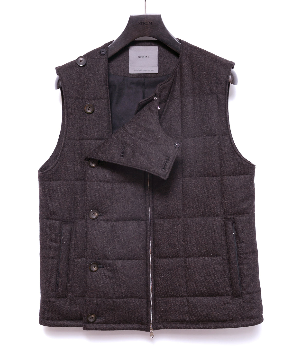 カシミア混 ストレッチ リサイクルウール ツイル 高機能中綿トラックベスト - BROWN