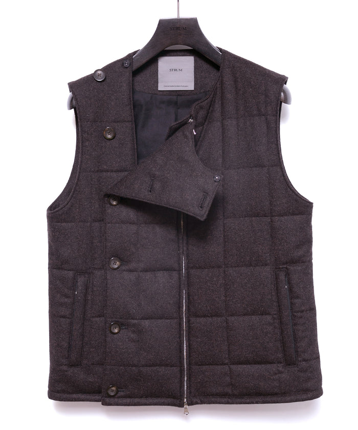 カシミア混 ストレッチ リサイクルウール ツイル 高機能中綿トラックベスト - BROWN