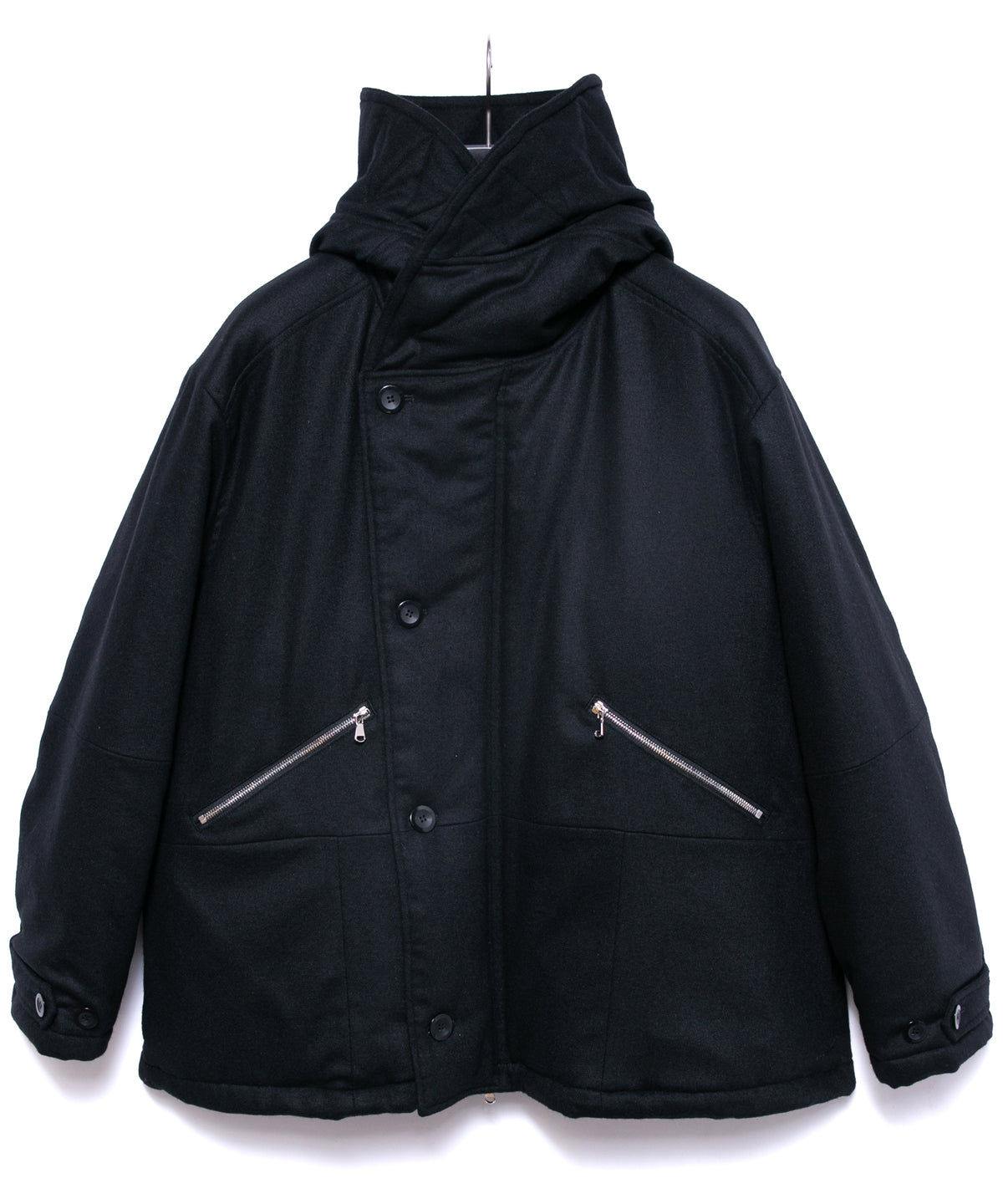 カシミア混 ストレッチ リサイクルウール ツイル 高機能中綿フライトジャケット - BLACK