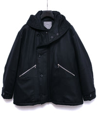 カシミア混 ストレッチ リサイクルウール ツイル 高機能中綿フライトジャケット - BLACK