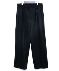 カシミア混 ストレッチ リサイクルウール ツイル バレル ワイド パンツ - BLACK