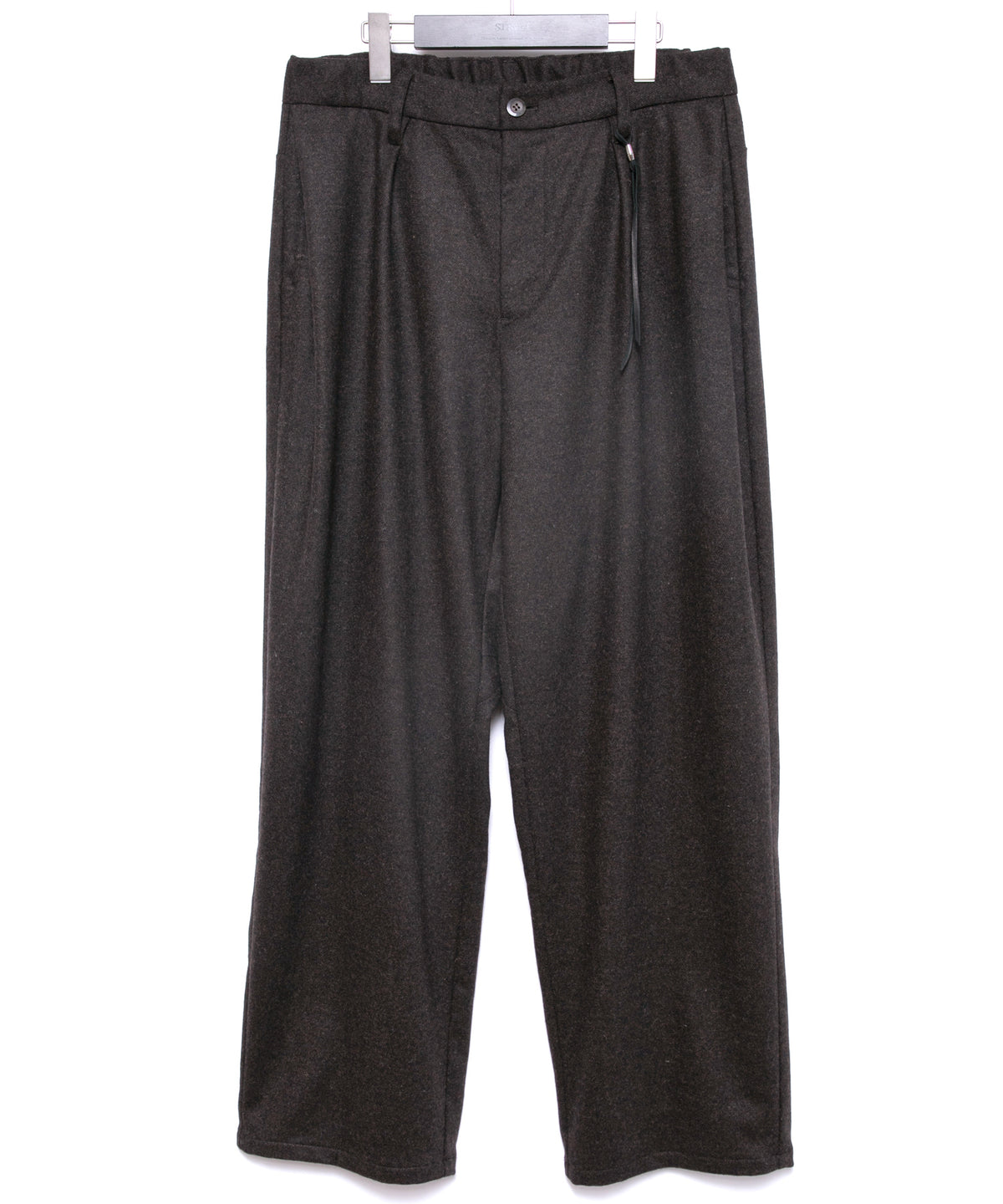 カシミア混 ストレッチ リサイクルウール ツイル バレル ワイド パンツ - BROWN