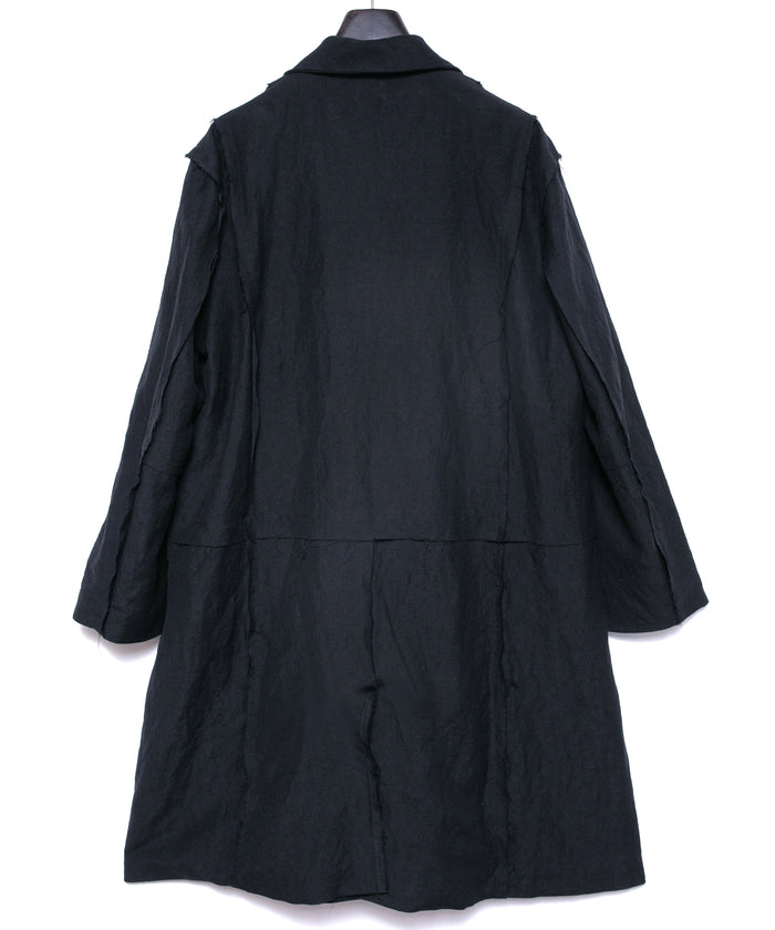 ウールリネンギャバジン ワッシャー チェスターロングコート - BLACK