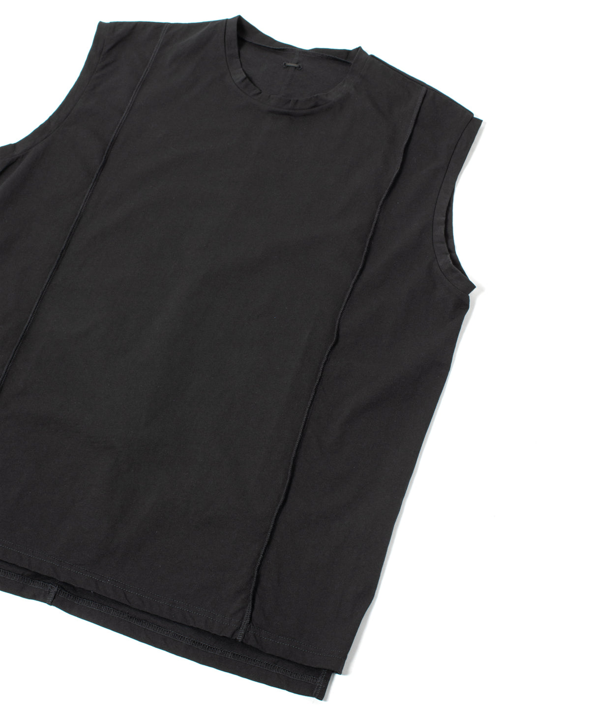 オーガニックコットン 強撚 天竺 ノースリーブ ワイド Tシャツ（オーバーサイズ） - BLACK
