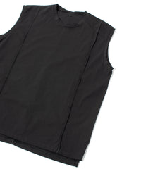 オーガニックコットン 強撚 天竺 ノースリーブ ワイド Tシャツ（オーバーサイズ） - BLACK