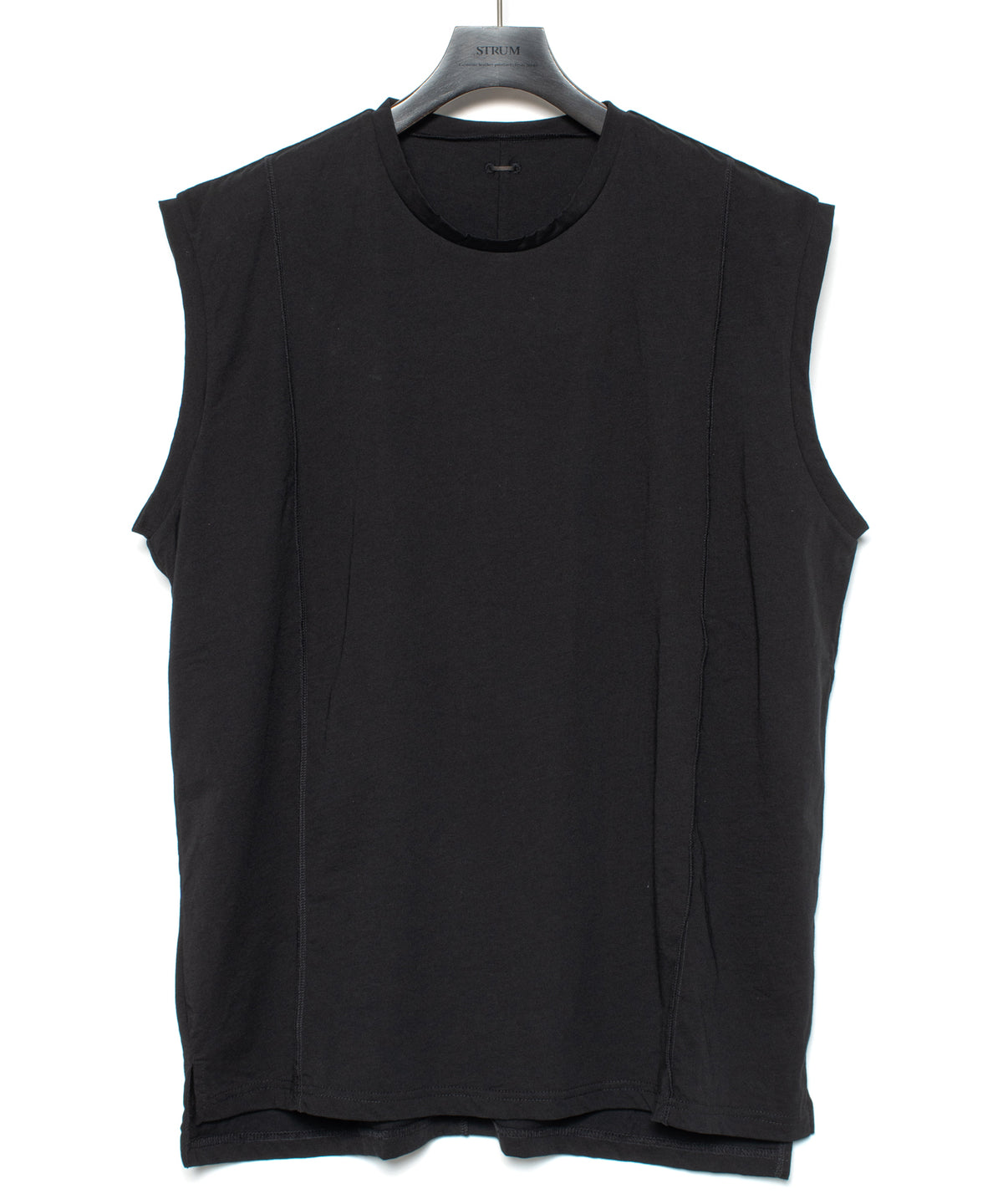 オーガニックコットン 強撚 天竺 ノースリーブ ワイド Tシャツ（オーバーサイズ） - BLACK