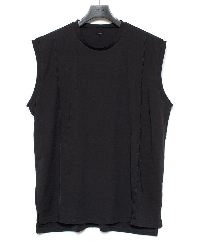オーガニックコットン 強撚 天竺 ノースリーブ ワイド Tシャツ（オーバーサイズ） - BLACK