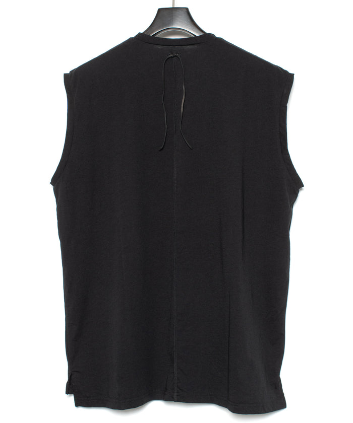 オーガニックコットン 強撚 天竺 ノースリーブ ワイド Tシャツ（オーバーサイズ） - BLACK