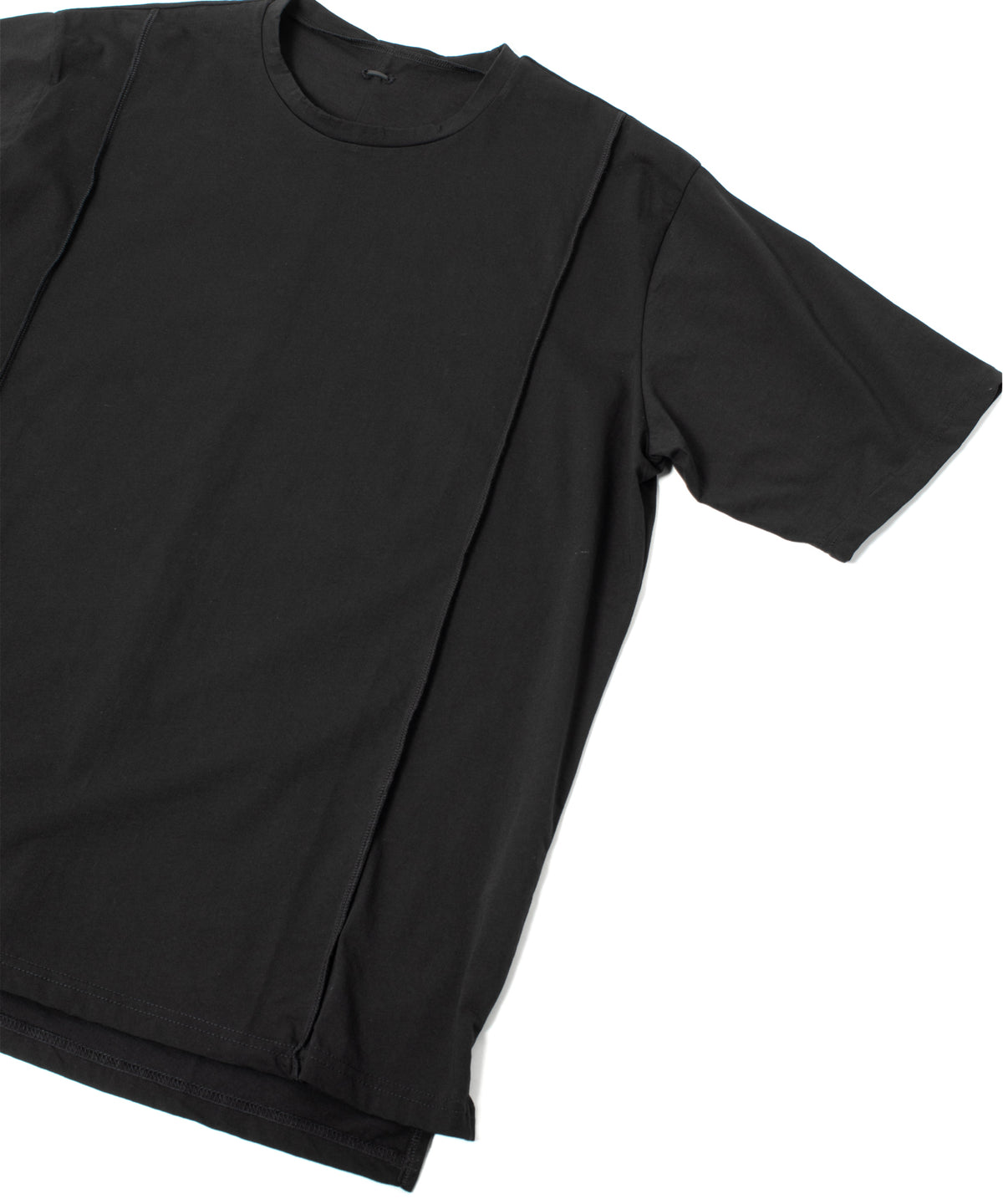 オーガニックコットン 強撚 天竺 ハーフスリーブ ワイド Tシャツ（オーバーサイズ） - BLACK