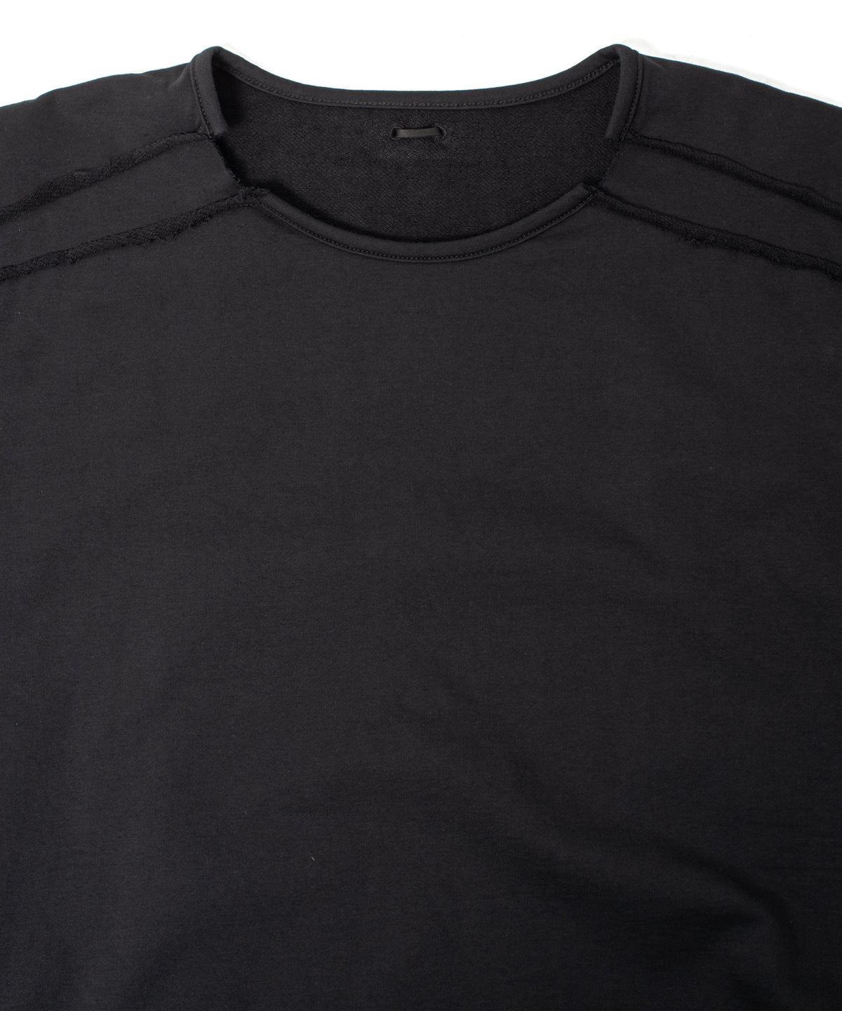 オーガニックコットン ハイゲージ 裏毛 断ち切り ハーフスリーブ Tシャツ - BLACK