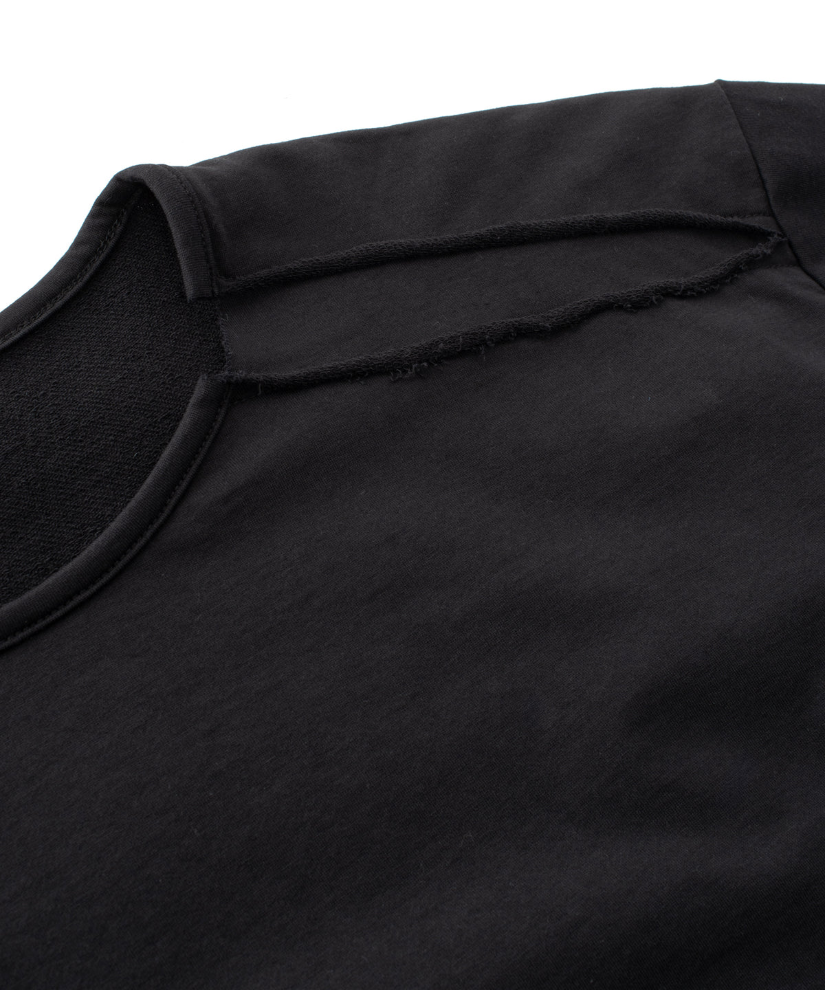 オーガニックコットン ハイゲージ 裏毛 断ち切り ハーフスリーブ Tシャツ - BLACK