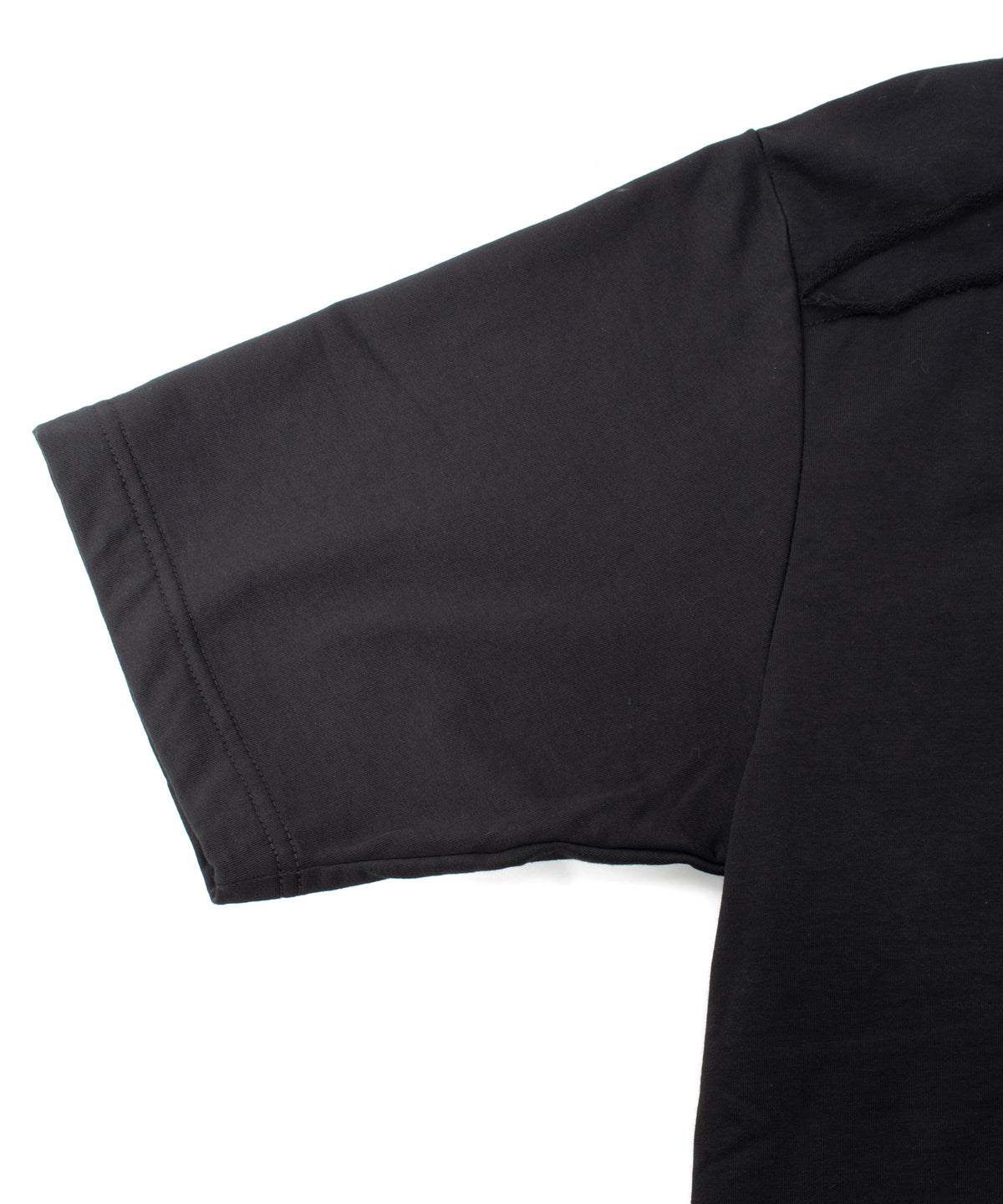 オーガニックコットン ハイゲージ 裏毛 断ち切り ハーフスリーブ Tシャツ - BLACK