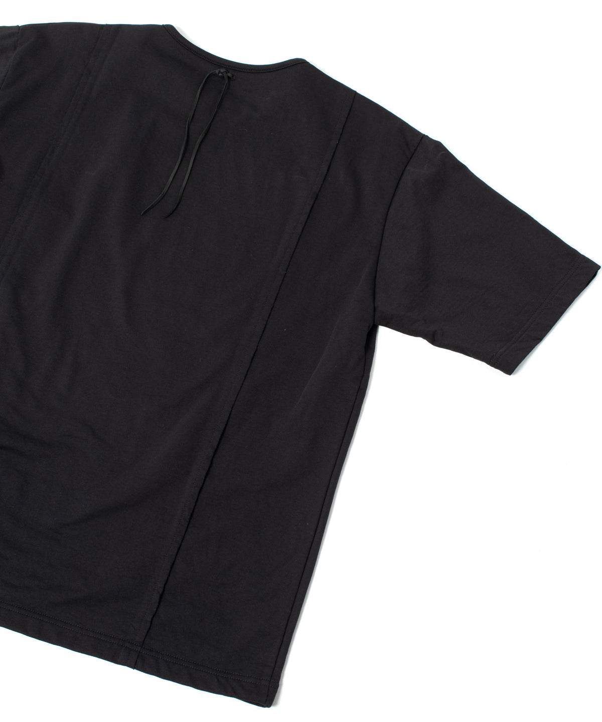 オーガニックコットン ハイゲージ 裏毛 断ち切り ハーフスリーブ Tシャツ - BLACK
