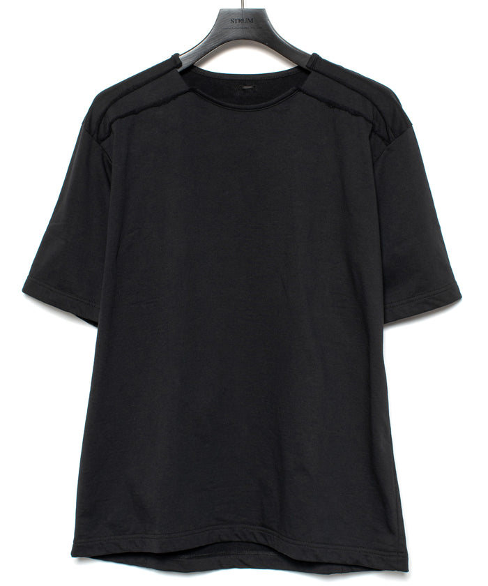 オーガニックコットン ハイゲージ 裏毛 断ち切り ハーフスリーブ Tシャツ - BLACK
