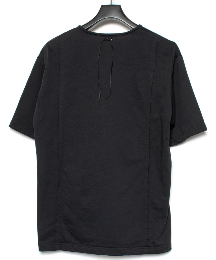 オーガニックコットン ハイゲージ 裏毛 断ち切り ハーフスリーブ Tシャツ - BLACK