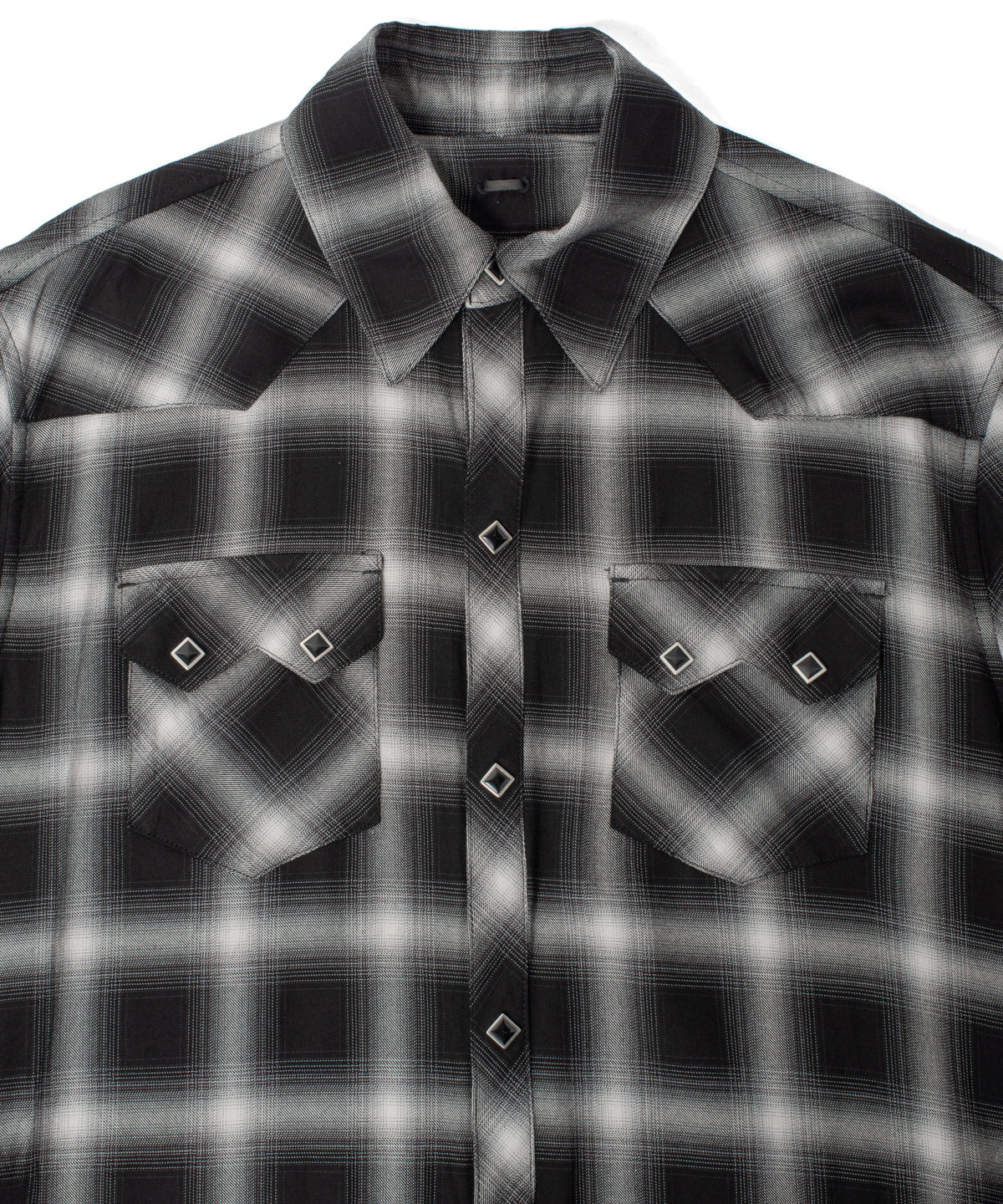 レーヨン ツイル オンブレーチェック カットオフ シャツ - BLACK