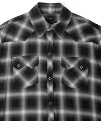 レーヨン ツイル オンブレーチェック カットオフ シャツ - BLACK