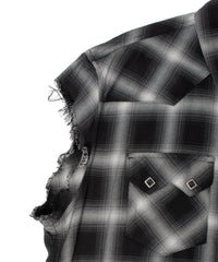レーヨン ツイル オンブレーチェック カットオフ シャツ - BLACK