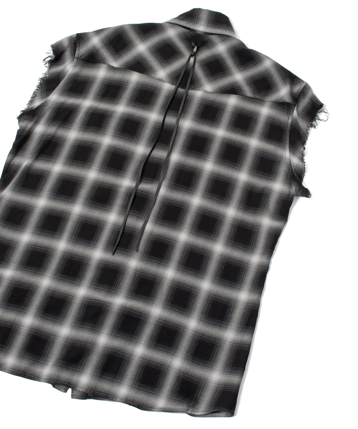 レーヨン ツイル オンブレーチェック カットオフ シャツ - BLACK