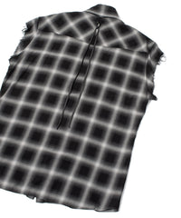 レーヨン ツイル オンブレーチェック カットオフ シャツ - BLACK