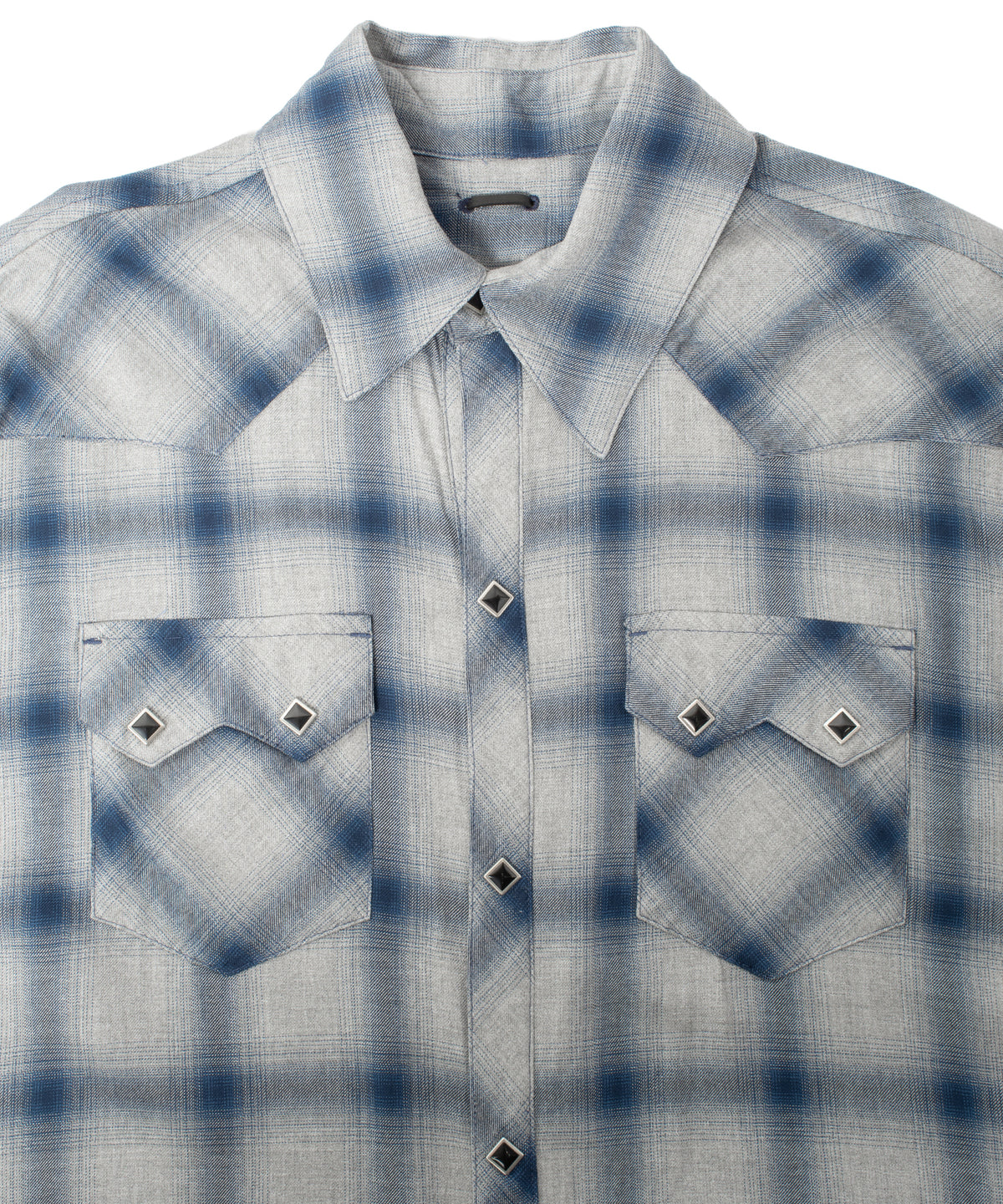 レーヨン ツイル オンブレーチェック カットオフ シャツ - BLUE