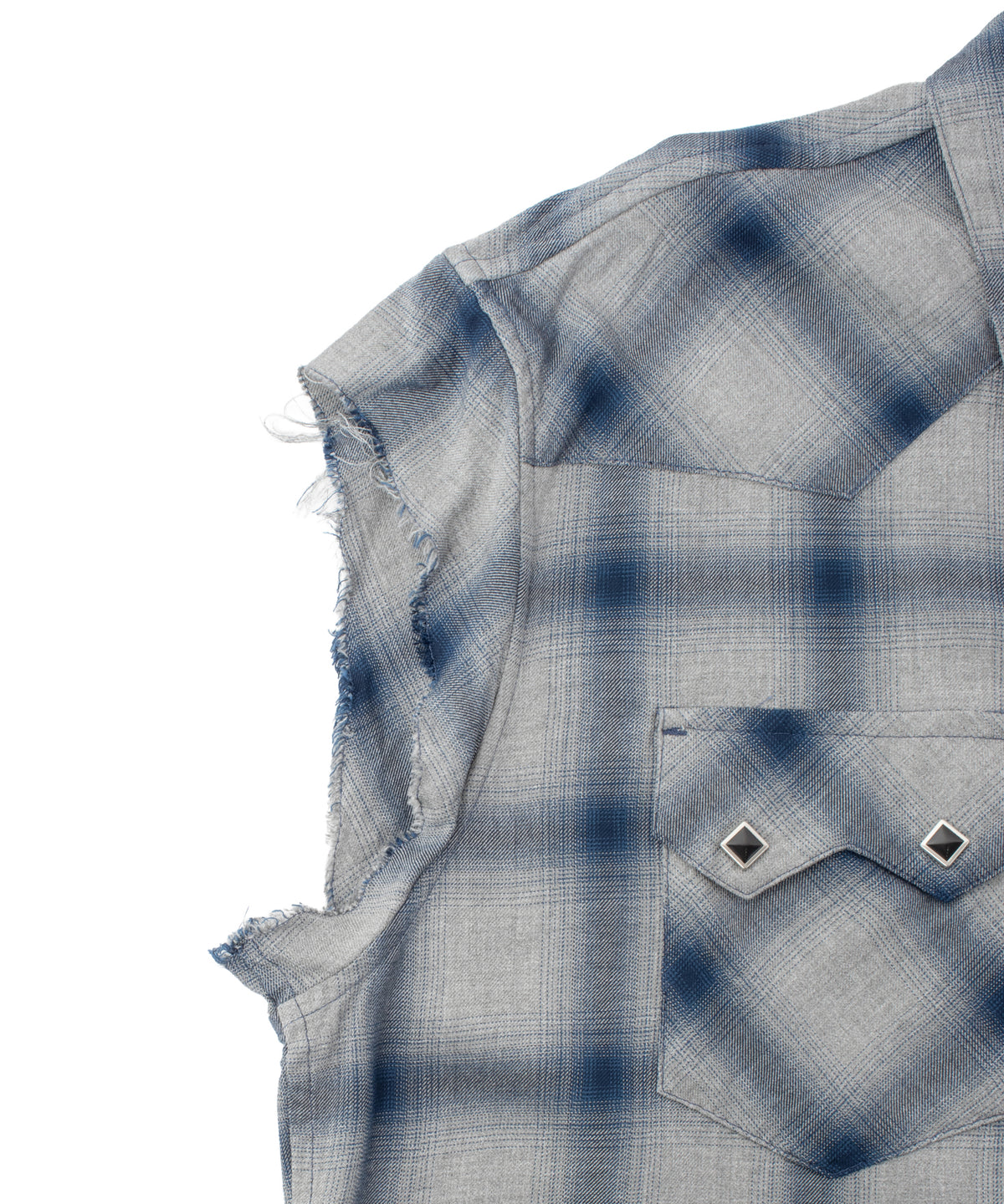 レーヨン ツイル オンブレーチェック カットオフ シャツ - BLUE