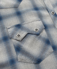 レーヨン ツイル オンブレーチェック カットオフ シャツ - BLUE