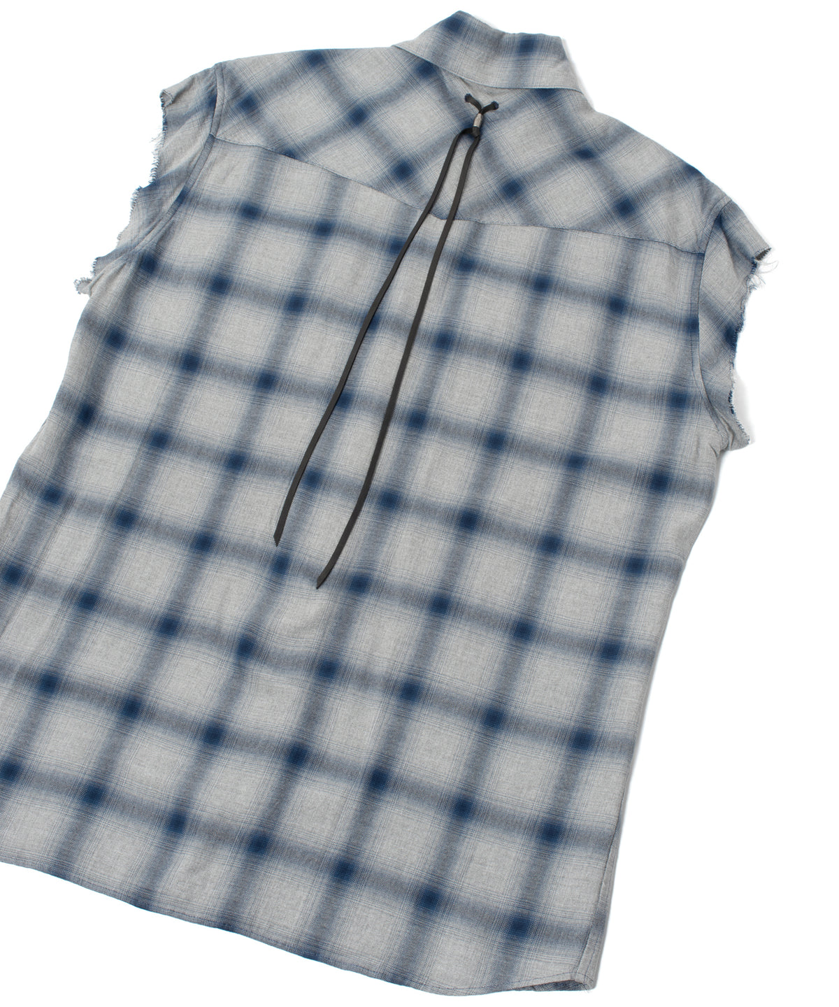 レーヨン ツイル オンブレーチェック カットオフ シャツ - BLUE