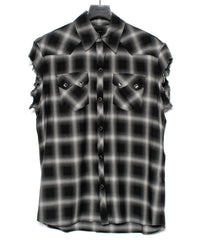 レーヨン ツイル オンブレーチェック カットオフ シャツ - BLACK