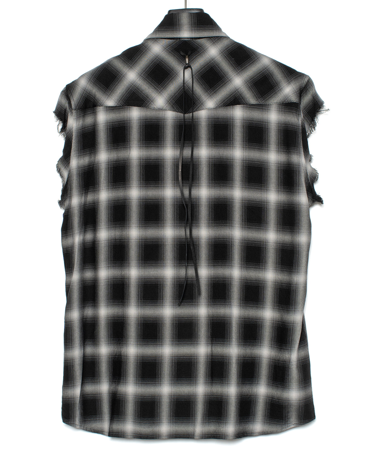 レーヨン ツイル オンブレーチェック カットオフ シャツ - BLACK
