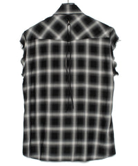 レーヨン ツイル オンブレーチェック カットオフ シャツ - BLACK