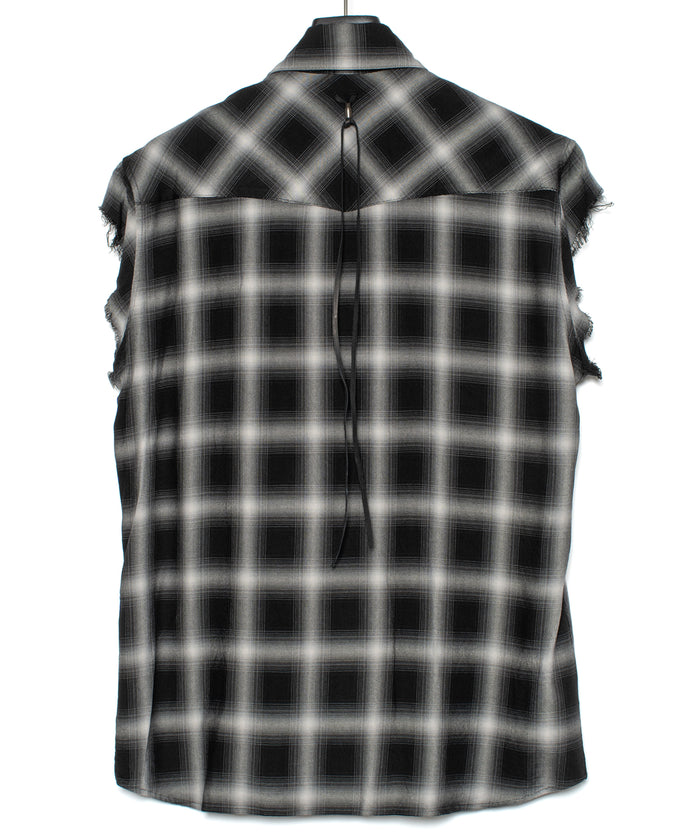 レーヨン ツイル オンブレーチェック カットオフ シャツ - BLACK