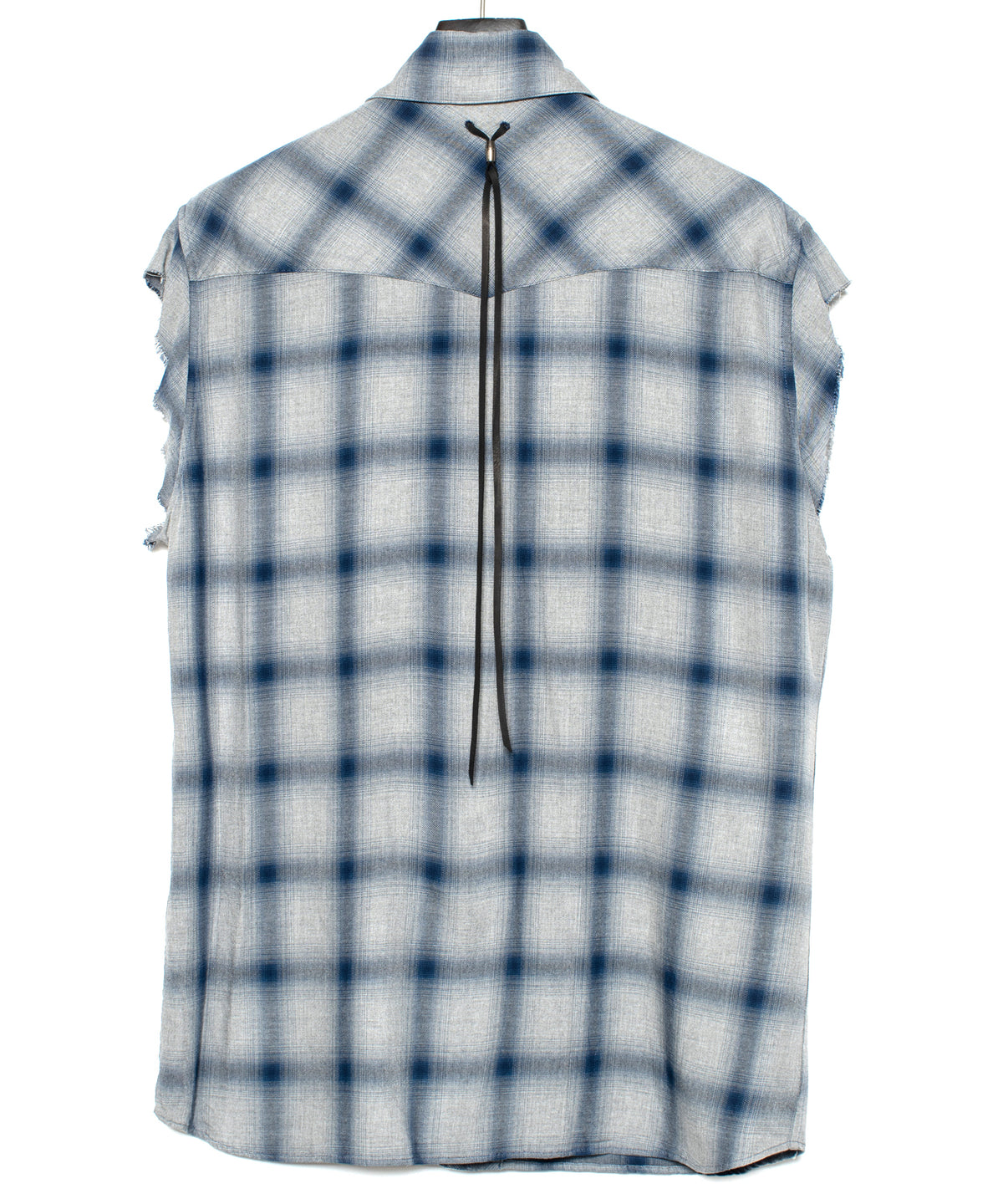 レーヨン ツイル オンブレーチェック カットオフ シャツ - BLUE