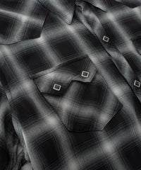 レーヨン ツイル オンブレーチェック ロングスリーブシャツ - BLACK