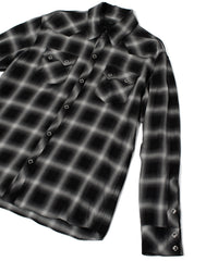 レーヨン ツイル オンブレーチェック ロングスリーブシャツ - BLACK