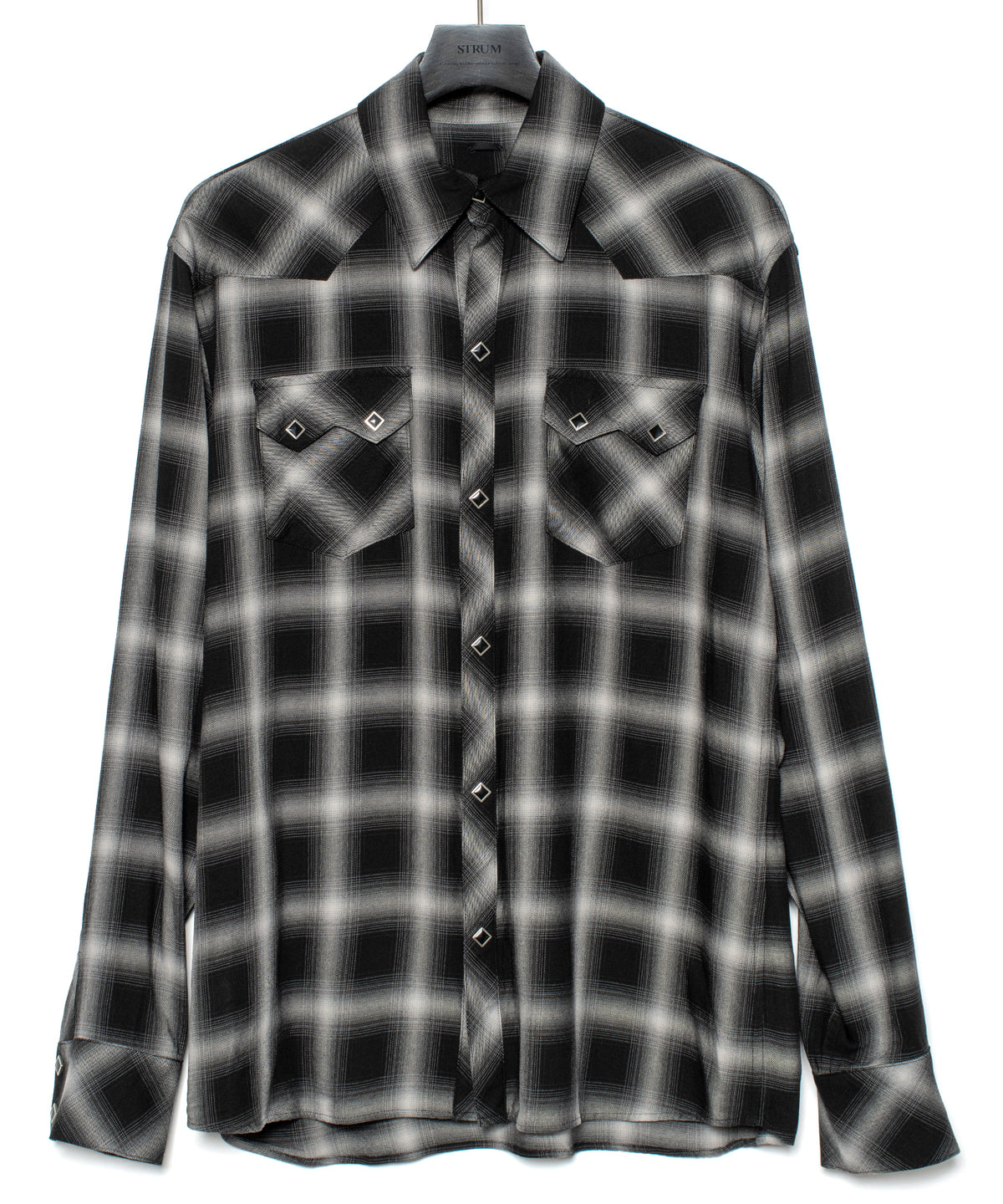 レーヨン ツイル オンブレーチェック ロングスリーブシャツ - BLACK