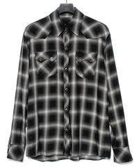 レーヨン ツイル オンブレーチェック ロングスリーブシャツ - BLACK