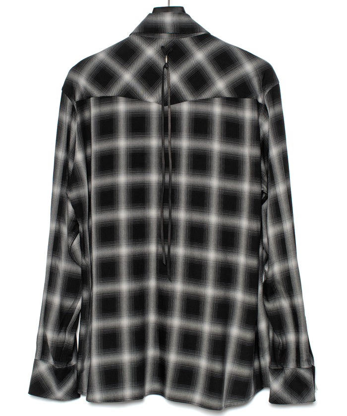 レーヨン ツイル オンブレーチェック ロングスリーブシャツ - BLACK