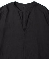 レーヨン リネン トロピカル ウォッシュ タンブラー仕上げ L/S スキッパーシャツ  - BLACK