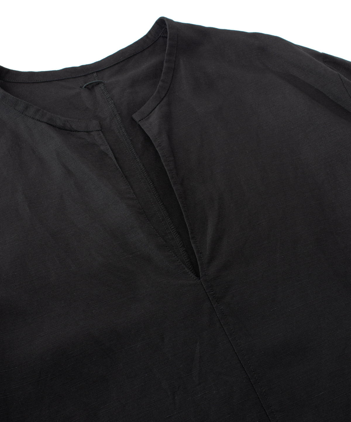 レーヨン リネン トロピカル ウォッシュ タンブラー仕上げ L/S スキッパーシャツ  - BLACK